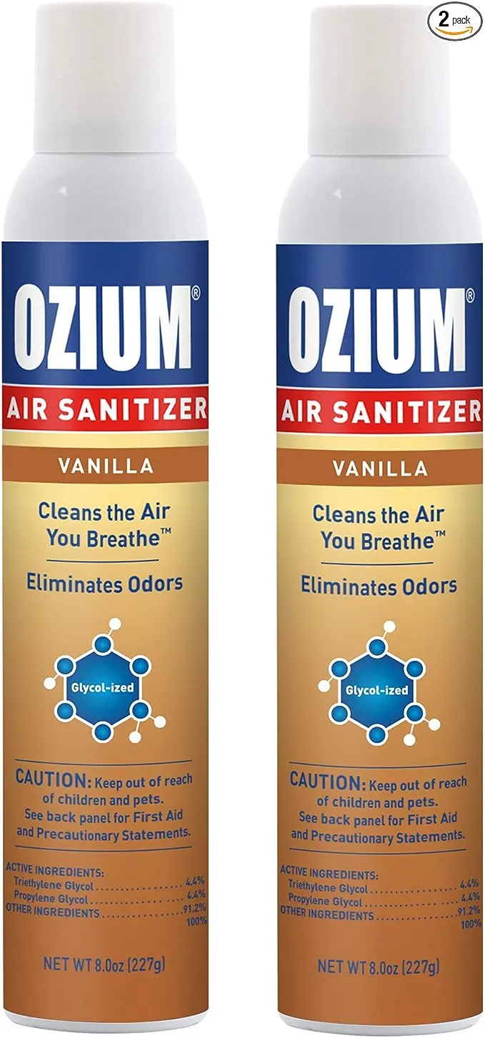 Ozium 8 oz. Air Sanitizer & Odor Eliminator for Homes, Cars, Offices and more, Vanilla Scent, Pack of 2