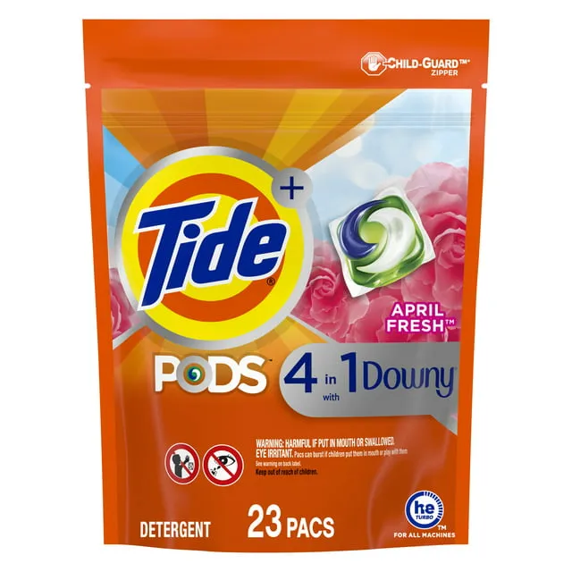 Tide PODS Plus Downy 4 in 1 HE Turbo Laundry Detergent Soap Pods, April Fresh Scent, 61 Count Tub - Packaging May Vary