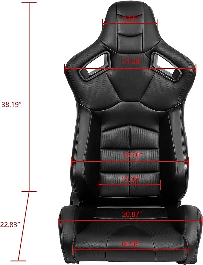 IKON MOTORSPORTS, Universal Racing Seats with Dual Sliders, Reclinable Perforated Black PU Leather Sport Bucket Seats, 1 Pair Driver + Passenger Side