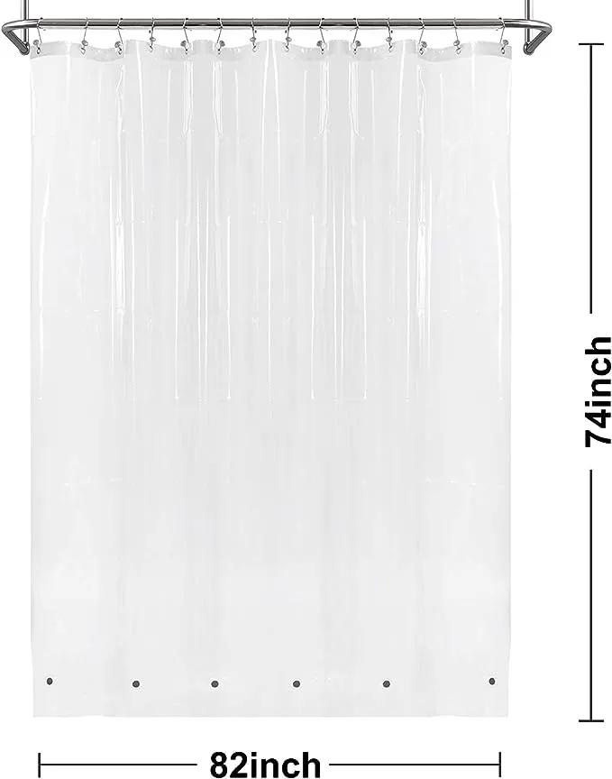 Clear Shower Curtain Liner 82 Width by 74 Height with Free Hooks - 6 Bottom Magnets, Waterproof Peva, PVC Free, Metal Grommets Curtain Peva 6g