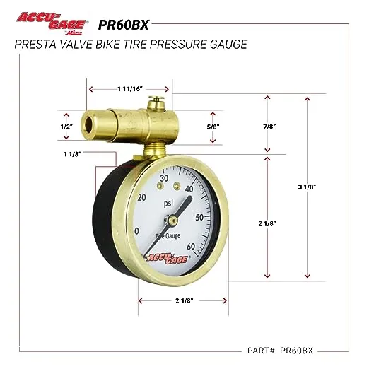 Accu-Gage by Milton Presta Valve Bike Tire Pressure Gauge with Bleeder Valve, for 0-60 PSI - ANSI Certified