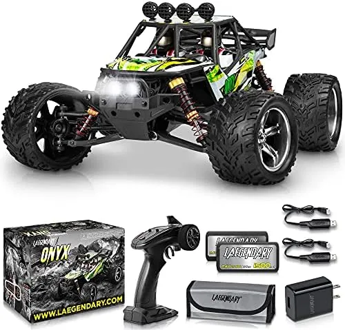 LAEGENDARY RC Cars - 4x4 Onyx Offroad Remote Control Car for Adults - Fast Speed, Waterproof, Electric, Hobby Grade Sand Buggy Truck - 1:12 Scale, Brushed, Green - Black