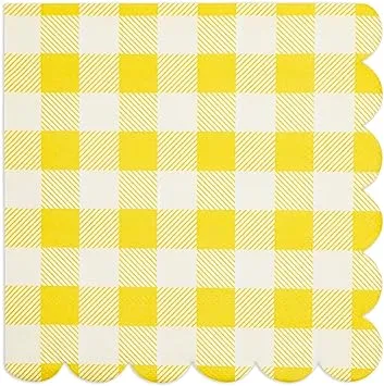 100 Pack Yellow Plaid Paper Napkins for Birthday Party Supplies (6.5 x 6.5 In)