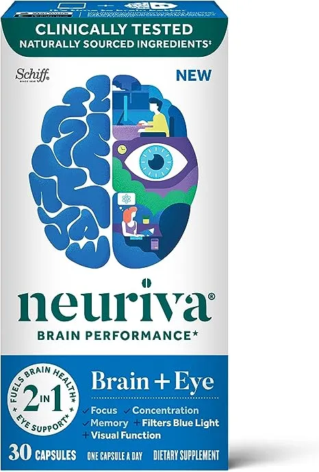 Neuriva Brain + Eye Health Supplement, Support for Brain Health & Eye Support, 30ct Capsules