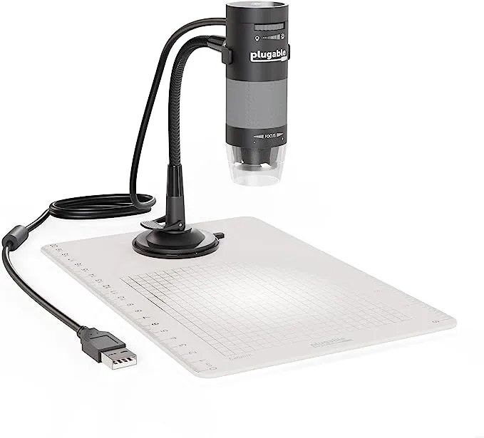 Plugable USB Digital Microscope with Flexible Arm Observation Stand Compatible with Windows, Mac, Linux (2MP, 250x Magnification)