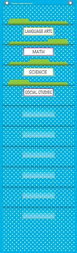 Aqua Polka Dots Pocket File Storage Pocket Chart