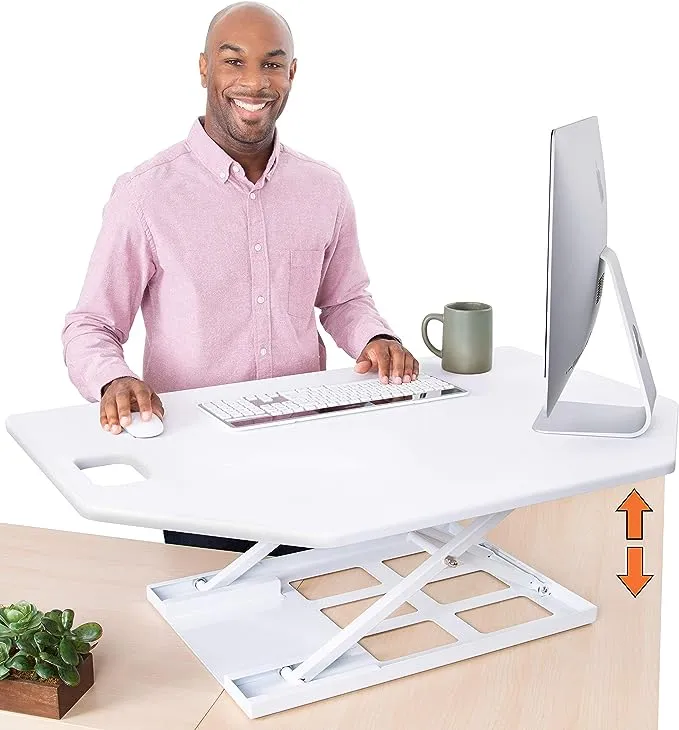 Stand Steady X-Elite Pro | Premier Corner Standing Desk Converter | Extra Large 40 Inch Sit to Stand Desk | Height Adjustable Desk Converter for Cubicles and L-Shaped Desks (27.25" L x 39.25'' W)