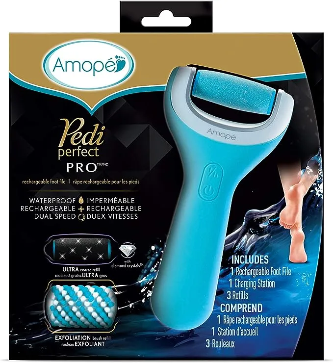 Amope Pedi Perfect Wet & Dry Foot File, Callous Remover for Feet, Hard and Dead Skin - Rechargeable & Waterproof (Packaging May Vary)