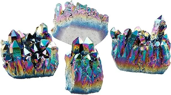 Rockcloud Natural Titanium Coated Rainbow Crystal Quartz Cluster Geode Druzy ...