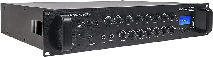 OPEN BOX：Sound Town 180 W 6-Zone 70V/100V Power Amp with Bluetooth PAC180-6-R