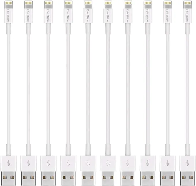 FEEL2NICE Short Lighting Cable, 10 Pack 7-Inch iPhone Cord Data Sync USB Portable Fast Charger for iPhone X XS Max XR / 8/8 Plus / 7/7 Plus / 6/6 Plus / 5S / iPad/iPod, White