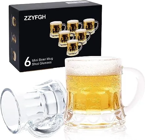 6-Piece Mini Shot Glasses with Handle - Heavy Base Beer Mugs for Liquor