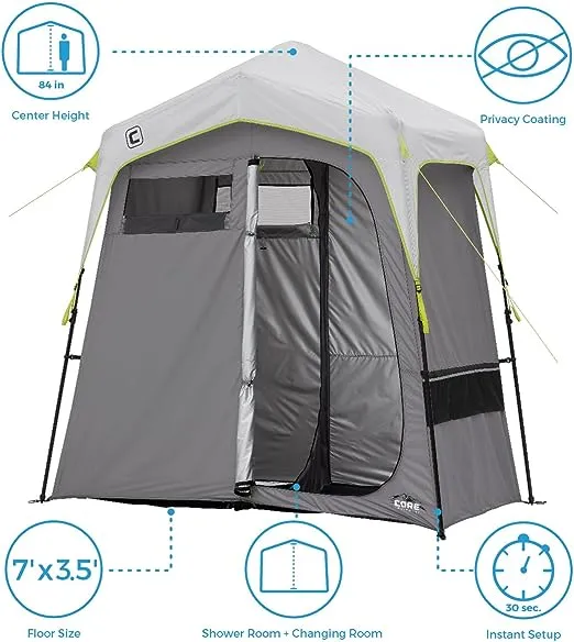 CORE Instant Camping Utility Shower Tent with Changing Privacy Room