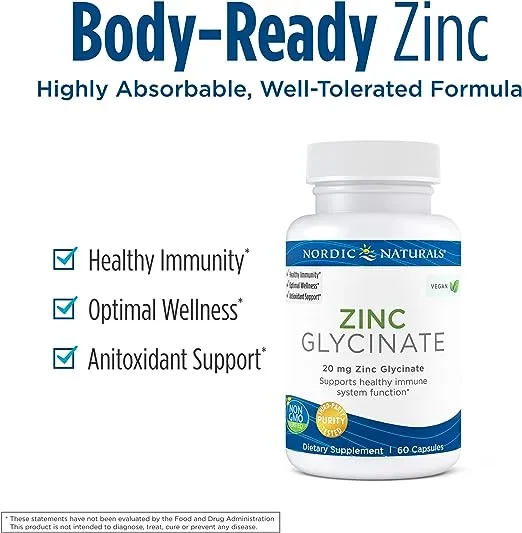 Nordic Naturals Glicinato de zinc 20 mg 60 cápsulas