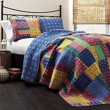 3-Piece Quilt Set, Fuchsia, Full/Queen, Fuchisa/Navy