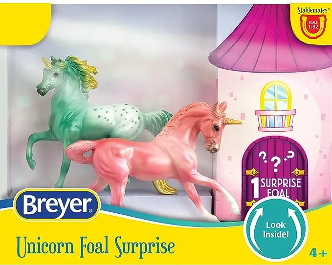 Breyer Horses Stablemates Mystery Unicorn Foal Surprise | Open and Find The Surprise Foal | 3 Unicorn Set | Horse Toy | Horse Figurines | 3.75" x 2.5" | 1:32 Scale | Model #6121