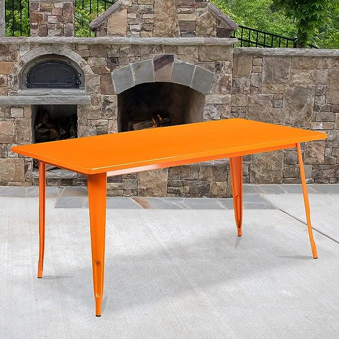 Commercial Grade 31.5" x 63" Rectangular Orange Metal Indoor-Outdoor Table, 31.5"Wx63"Dx29.5"H - Industrial - Outdoor Pub And Bistro Tables - by Homesquare | Houzz