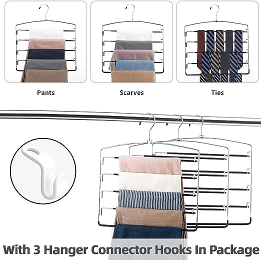 Pants Hangers Non Slip 3 Pack Space Saving Multi-Layer Swing Arm Hanger Stainless Steel Hangers for Closet Storage Organizer for Pants Jeans Trouser Tie Slack Clothes (Black)