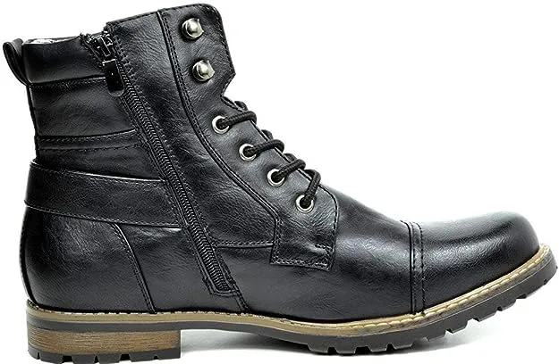 Bruno Marc Men&#039;s Motorcycle Combat Boots Zipper Biker Boot 