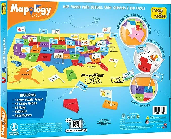 Imagimake: Mapology USA with Capitals- Learn USA States Along with Their Capitals and Fun Facts- Fun Jigsaw Puzzle- Educational Toy for Kids Above 5