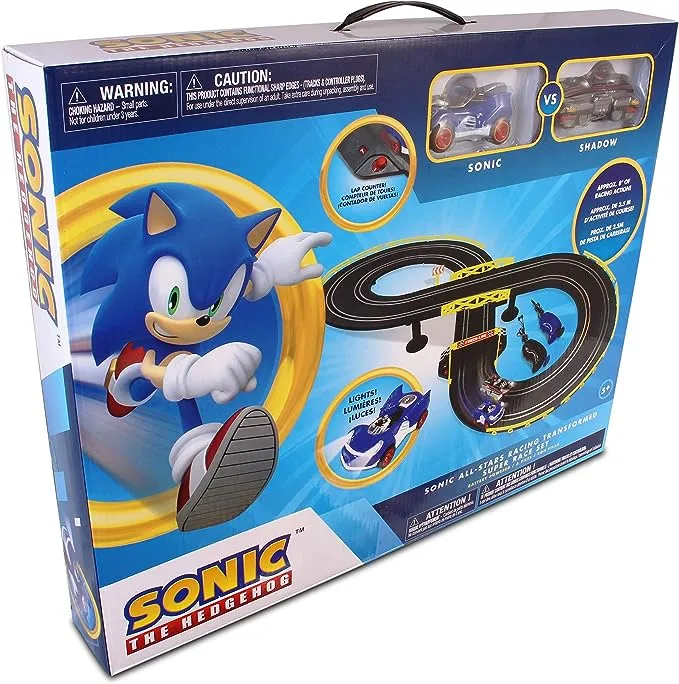 NKOK Sonic & Shadow RC Slot Car Set Race Set Vehicle, Counts How Many Laps the Car has Made, Great Item for Kids, Working lights, Ages 5 and up