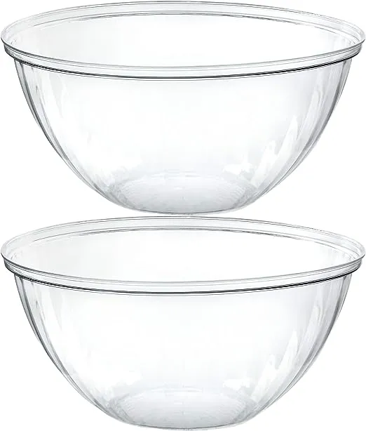 PLASTICPRO Disposable Round Crystal Clear Serving Bowls, Party Snack or Salad Bowl, Plastic Clear Chip Bowls, Party Snack Bowls, Candy Dish, Salad (2, 96 OUNCE)