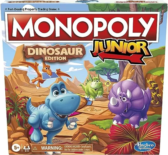 Hasbro Gaming Monopoly Junior Dinosaur Edition Board Game, 2-4 Players, with Dino-Themed Toy Tokens, Ages 5+ (Amazon Exclusive)