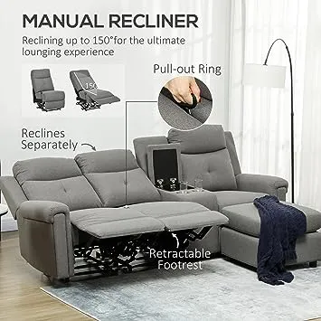 HOMCOM L-Shaped Sectional Sofa Set with Recliner, Storage, USB Charging