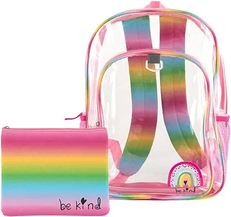 CLUB LIBBY LU Girls Clear Backpack Rainbow Clear Book Bag with Pencil Pouch School and Safety Compliant 16 inch