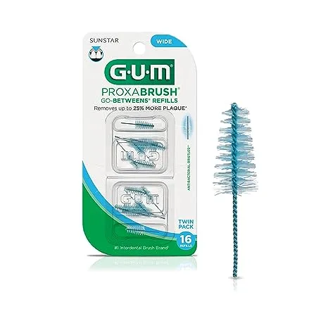 GUM Proxabrush Go-Betweens Refills - Wide - Compatible with all GUM Permanent Handles - Reusable Interdental Brushes - Soft Bristled Dental Picks, 16 countGUM Proxabrush Go-Betweens Refills - Wide - Compatible…