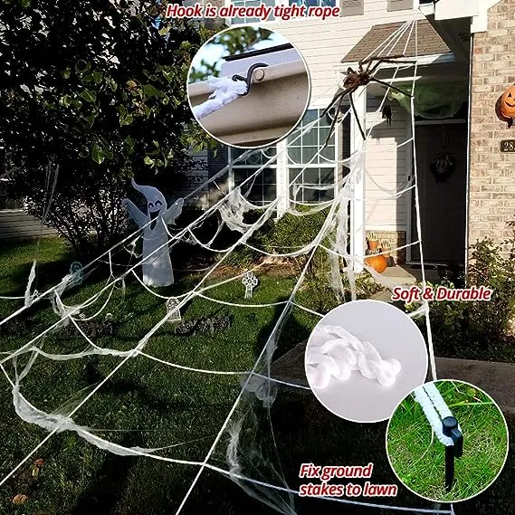 Ocato 200" Halloween Spider Web + 59" Giant Spider Decorations Fake Spider with Triangular Huge Spider Web for Indoor Outdoor Halloween Decorations