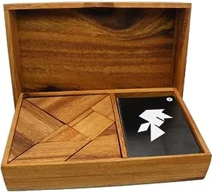 Logic Tangram Set with Play Cards Wooden Puzzle Game