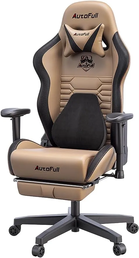 AutoFull C3 Gaming Chair Office Chair PC Chair with Ergonomics Lumbar Support, Racing Style PU Leather High Back Adjustable Swivel Task Chair with Footrest (Brown)