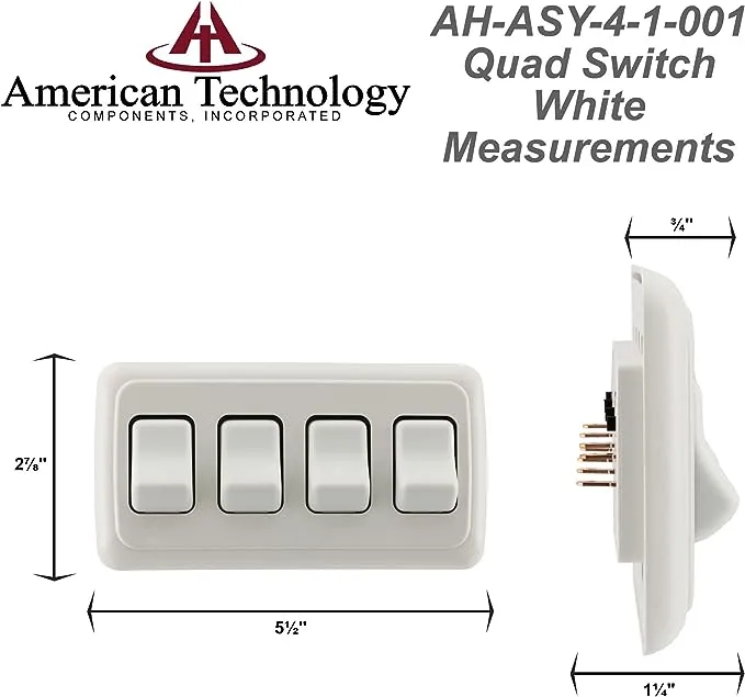 Quad SPST On-Off Switch with Bezel, 12-Volt, for RV, Trailer, Camper (White)