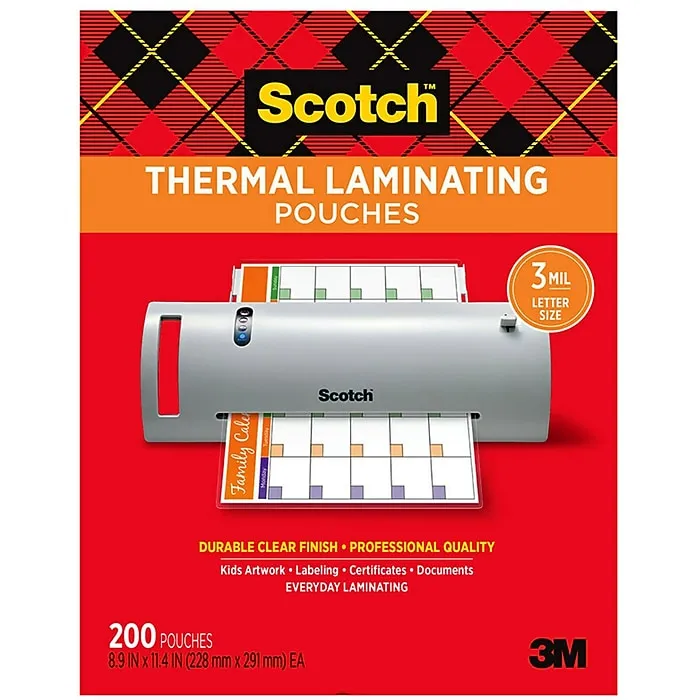 Scotch Thermal Laminating Pouches Letter Size Clear 200 Count