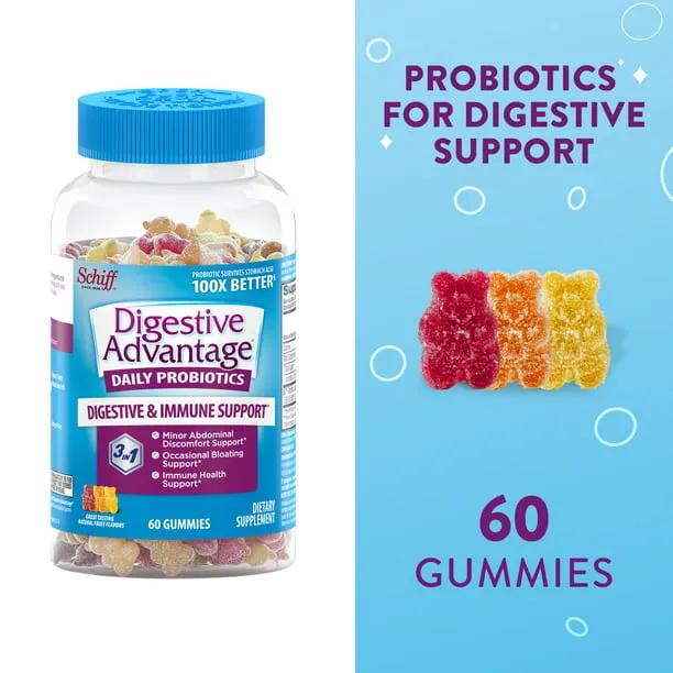 Digestive Advantage Probiotic Gummies For Digestive Health, Daily Probiotics For Women & Men, Support For Occasional Bloating, Minor Abdominal Discomfort & Gut Health, 80ct Natural Fruit Flavors