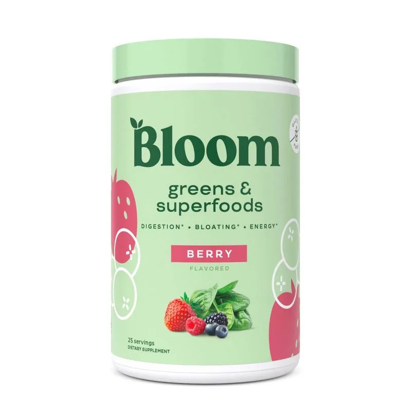 Bloom Nutrition Superfood Greens en polvo, enzimas digestivas con probióticos y prebióticos, salud intestinal, alivio de la hinchazón para mujeres, clorella, mezcla de jugo verde con polvo de raíz de