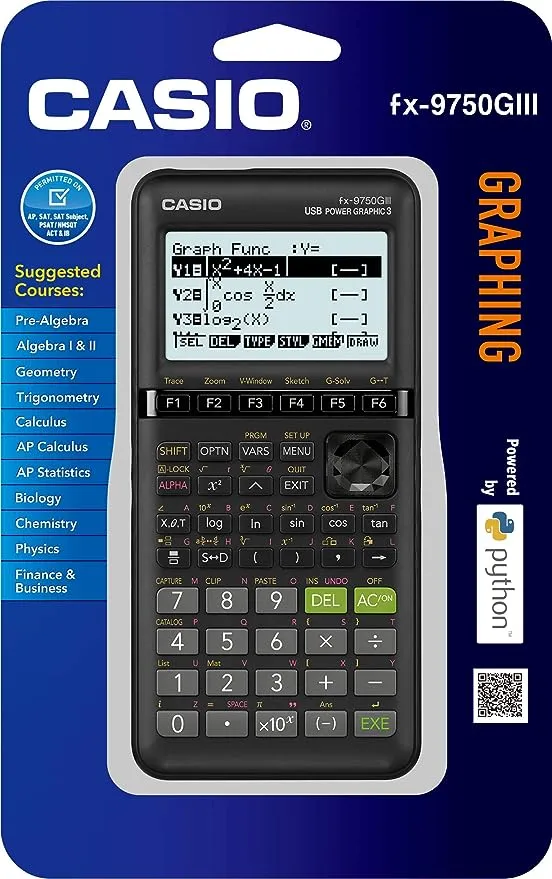 Casio fx-9750GIII, Standard Graphing Calculator, Python and Natural Text Book Display, Black