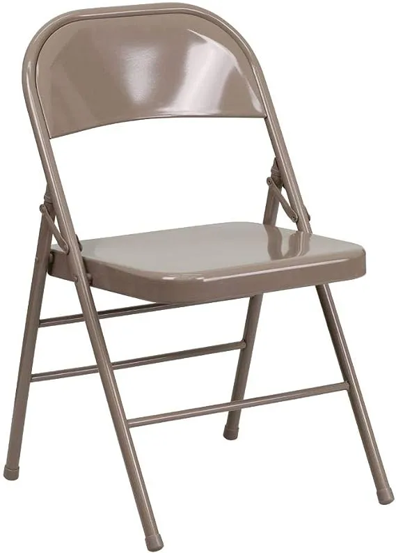 Flash Furniture 4 Pack Hercules Series Triple Braced & Double Hinged Beige Metal Folding Chair