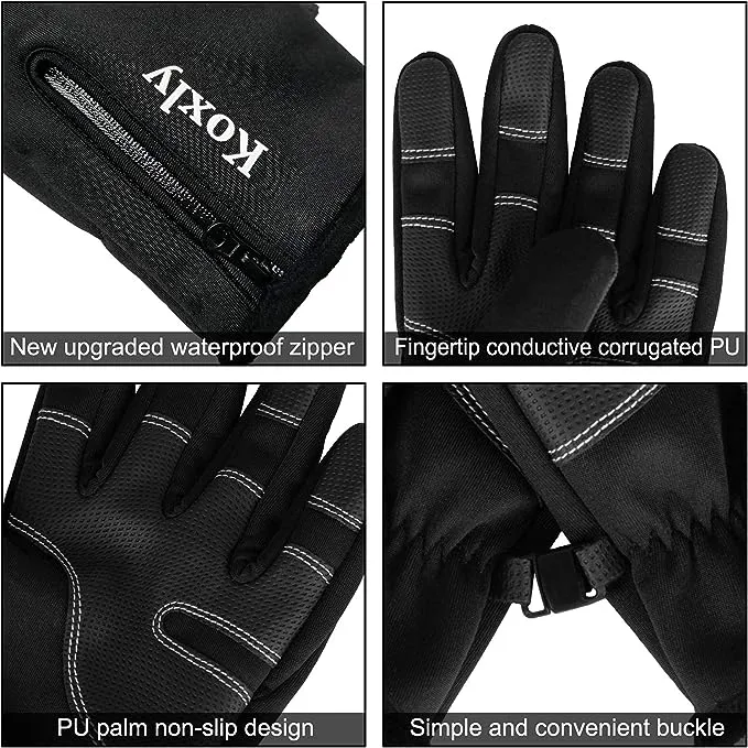 Koxly Winter Gloves Touch Screen Fingers Warm Gloves Insulated Anti-Slip Windproof Waterproof Cycling Riding Running Work for Men Women Mens Womens