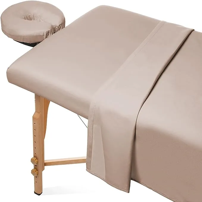 Saloniture 3-Piece Microfiber Massage Table Sheet Set - Premium Facial Bed Cover - Includes Flat and Fitted Sheets with Face Cradle Cover - Sand