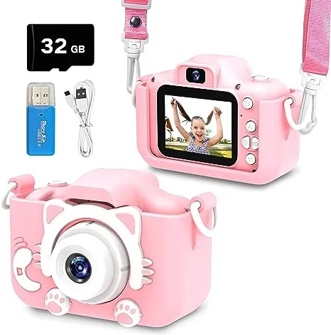 Goopow Kids Camera Toys for 3-8 Year Old Boys,Children Digital Video Camcorder Camera with Cartoon Soft Silicone Cover, Best Chritmas Birthday Festival Gift for Kids - 32G SD Card Included