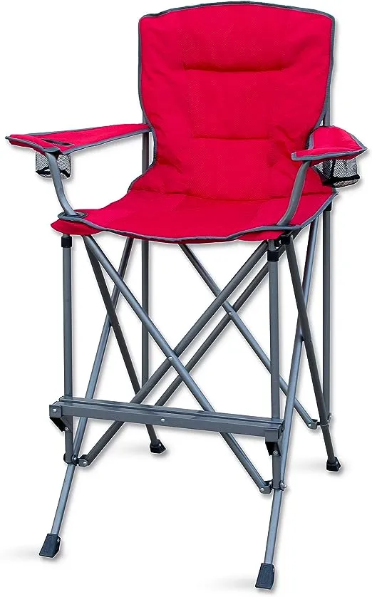 Extra Tall Folding Chair - Bar Height Director Chair for Camping, Home Patio and Sports - Portable and Collapsible with Footrest and Carrying Bag - Up to 300 lbs Weight Capacity (Red)