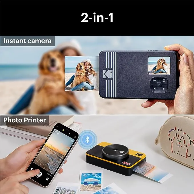 KODAK Mini Shot 2 Retro 4PASS 2-in-1 Instant Digital Camera and Photo Printer (2.1x3.4 inches) + 68 Sheets Gift Bundle, White