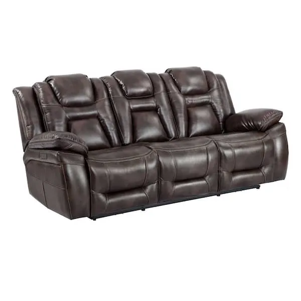 Oportuna - Dual Power Sofa With Drop Down Table - Dark Brown