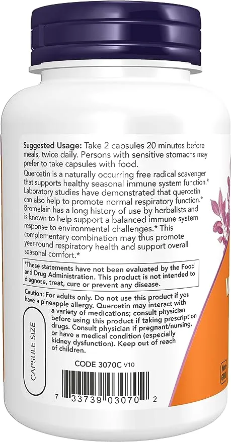 NOW Supplements, Quercetin with Bromelain, Balanced Immune System*, 120 Veg Capsules