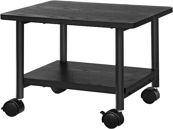 VASAGLE Industrial Under Desk Printer Stand, 2-Tier Mobile Machine Cart with Shelf, Heavy Duty Storage Rack for Office and Home, Black UOPS02B