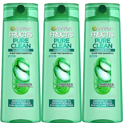 Garnier Fructis Pure Clean Purifying Shampoo, Silicone-Free, 12.5 Fl Oz, 3 Count (Packaging May Vary)