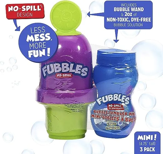 Fubbles Bubbles No-Spill Bubble Tumbler for Babies Toddlers and Kids | Includes 6oz Bubble Solution and Bubble Wand (Tumbler Colors May Vary)