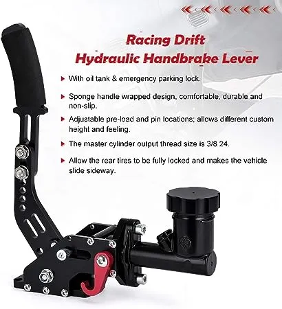 PQY Racing Hydraulic Drift Handbrake Gear Lever W/Oil Tank Hydro E-Brake Rally 3/4 0.75Bar 3/8-24 Parking Adjustable Brake Black